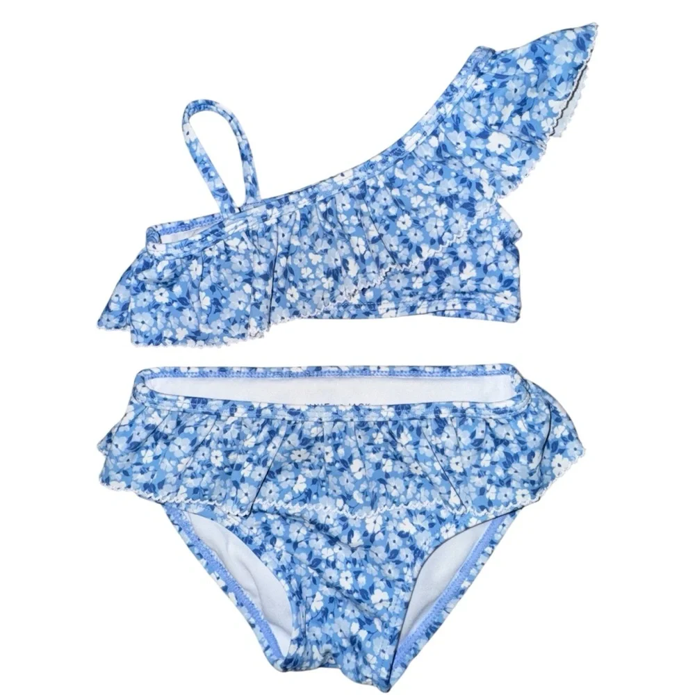 Janie and Jack Blue Floral One-Shoulder Bikini
